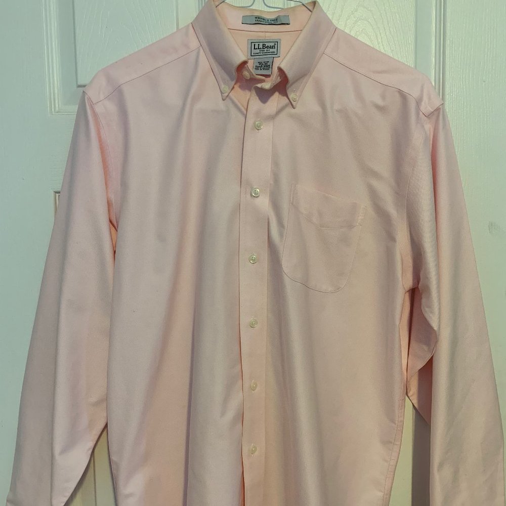 Men's Pink Button-Up Dress Shirt Long Sleeve Chest Pocket